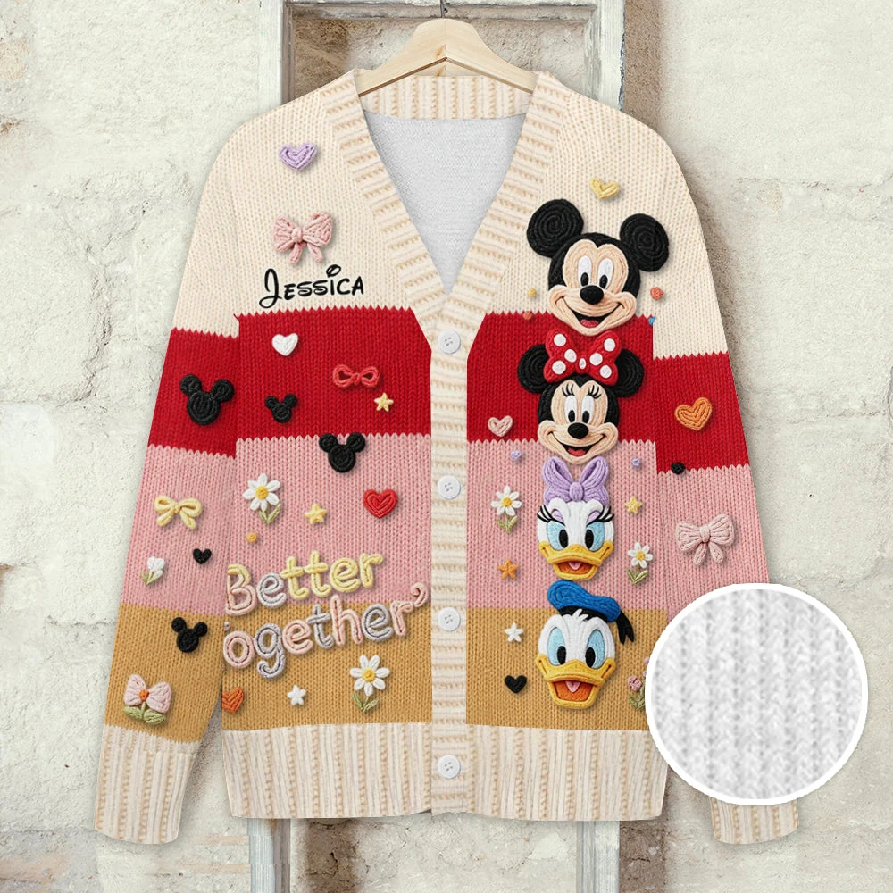 Personalized Mouse Friends For Her - Custom Name Knitted Cardigan