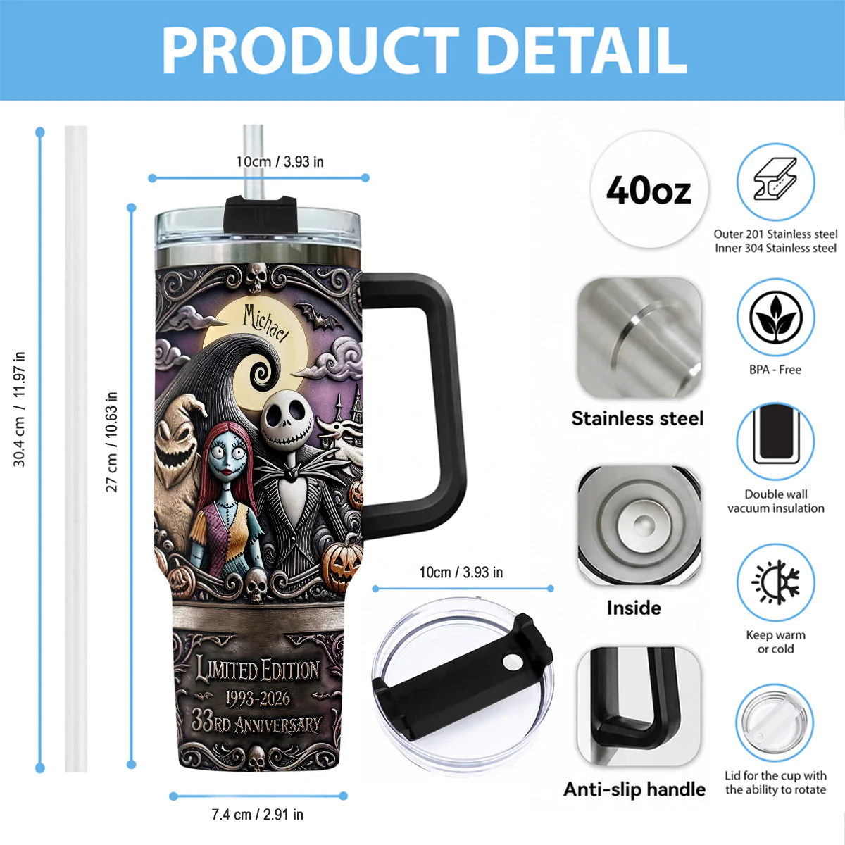 33rd Anniversary - Personalized Nightmare Insulated Tumbler