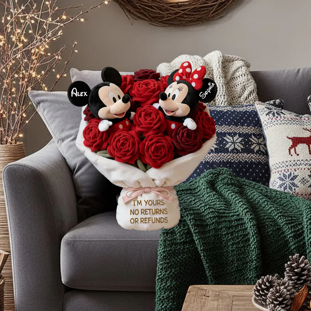 You And Me We Got This Red Rose Bouquet - Personalized Mouse Shaped Pillow
