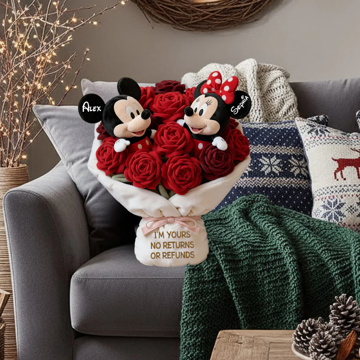 You And Me We Got This Red Rose Bouquet - Personalized Mouse Shaped Pillow