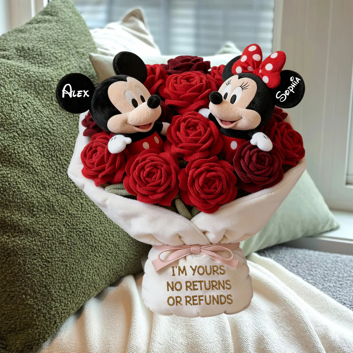 You And Me We Got This Red Rose Bouquet - Personalized Mouse Shaped Pillow