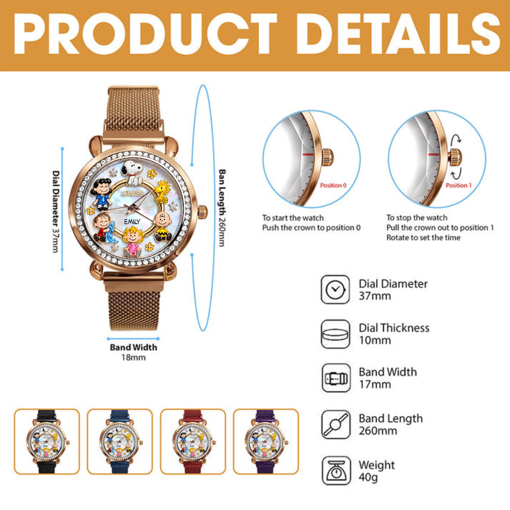 Custom Cute Puppy & Friends Handwatch - Personalized Classic Comic Watch