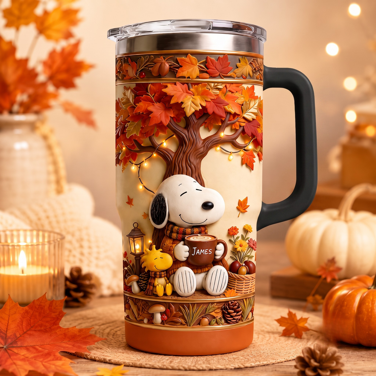 Autumn Comic Friends Tumbler - Personalized Cute Puppy Insulated Tumbler