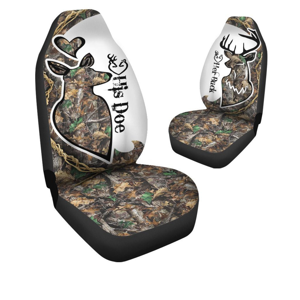 Deer Hunting Camo His Doe Her Buck - Car Seat Cover Size Universal Fit