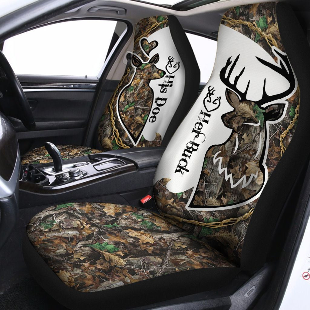 Deer Hunting Camo His Doe Her Buck - Car Seat Cover Size Universal Fit