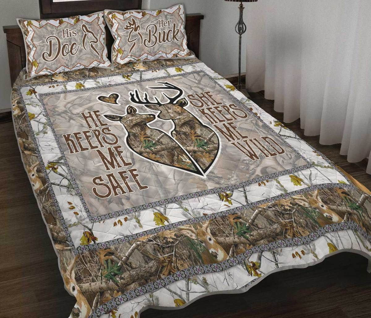 Deer Hunting Couple Quilt Bedding Set