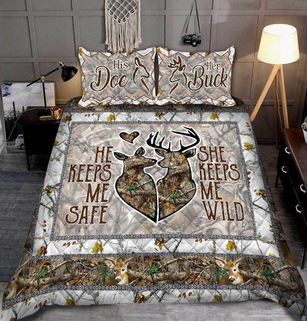 Deer Hunting Couple Quilt Bedding Set