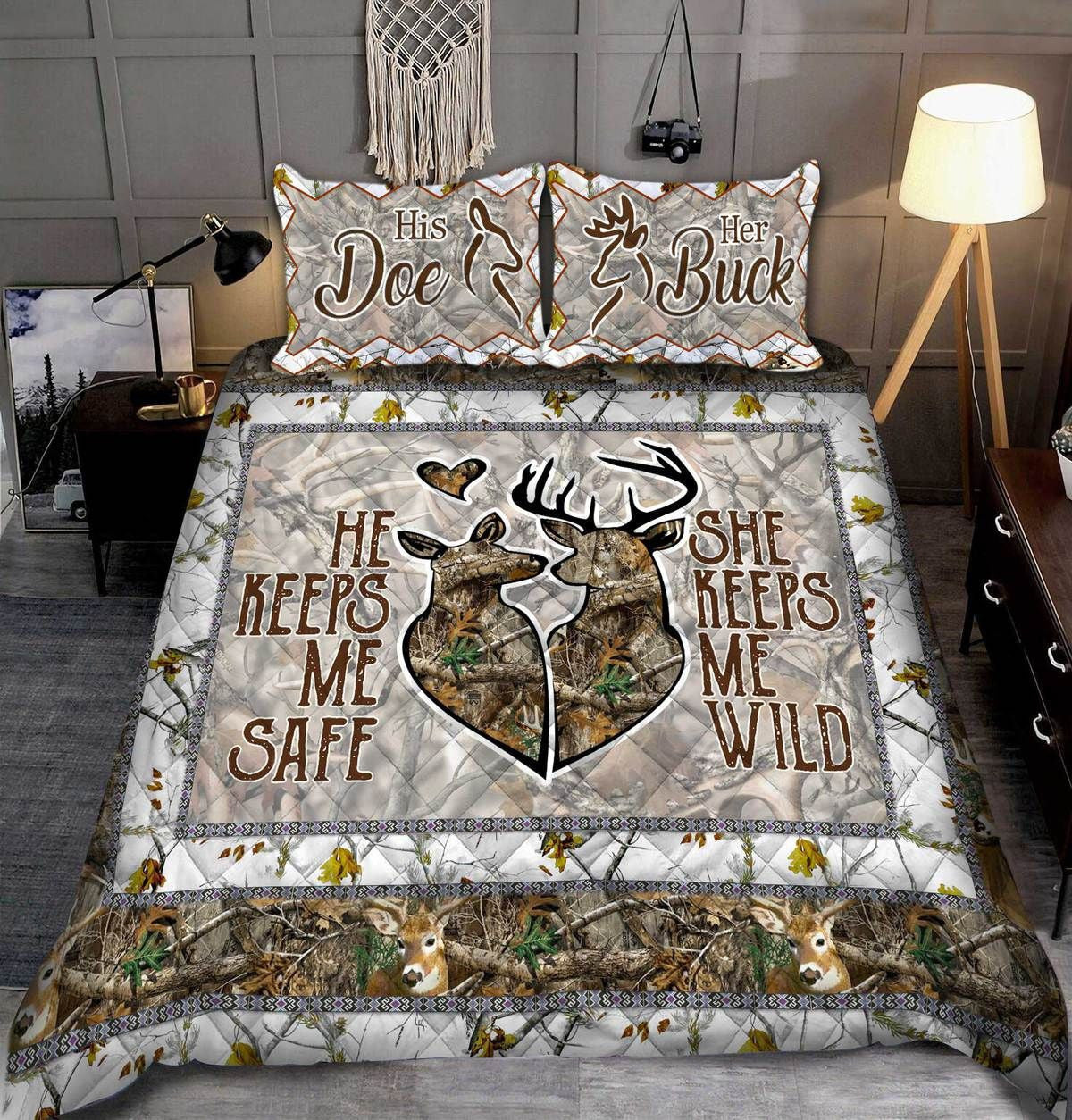 Deer Hunting Couple Quilt Bedding Set