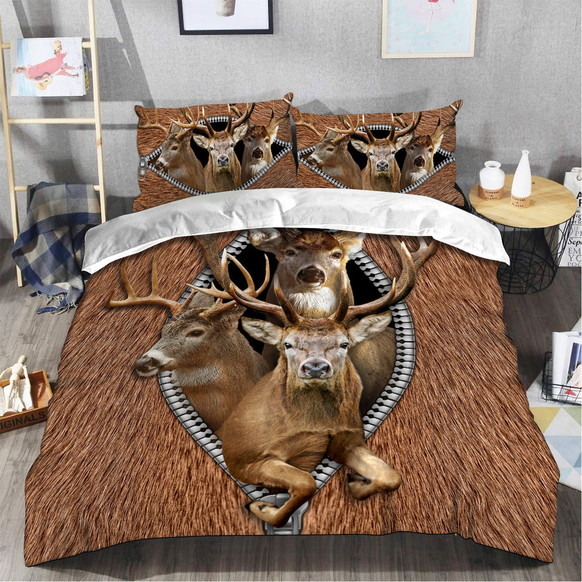 Deer Hunting Zipper All Over Printed Bedding Set