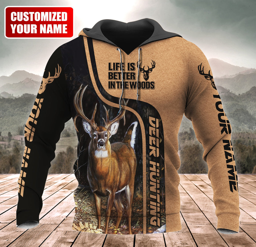 Personalized Name Deer Hunting Wood All Over Printed Unisex Shirt