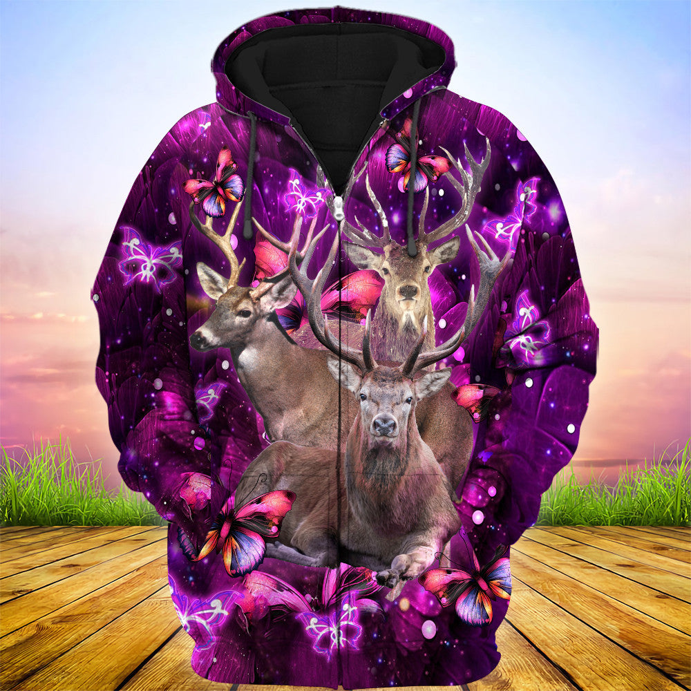Deer Purple Flower All Over Printed Unisex Shirt