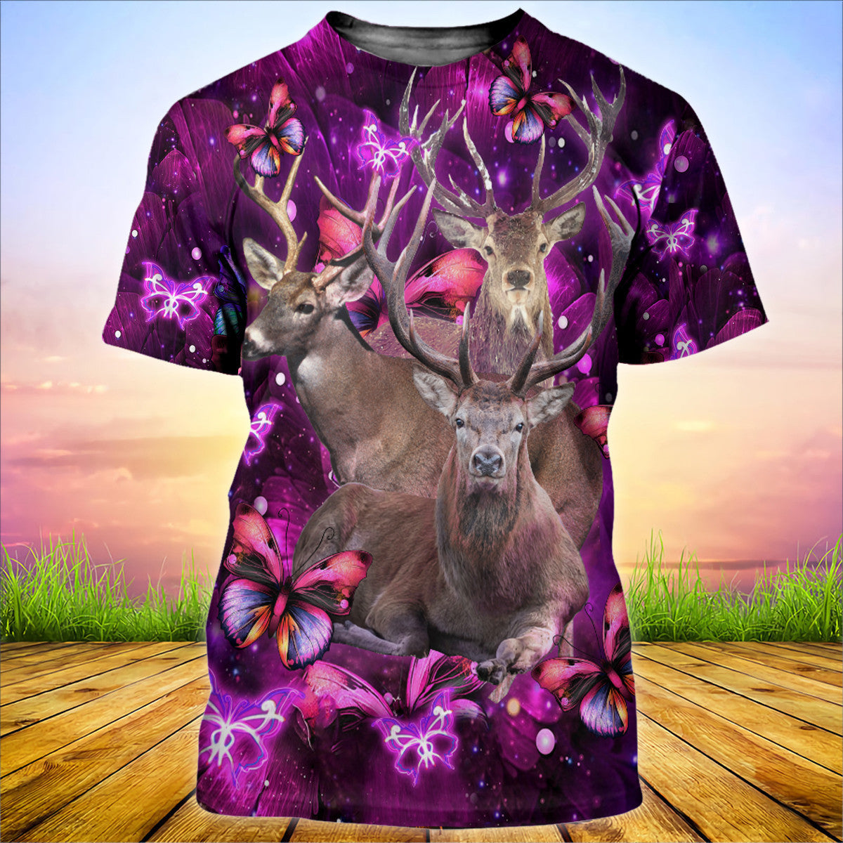 Deer Purple Flower All Over Printed Unisex Shirt