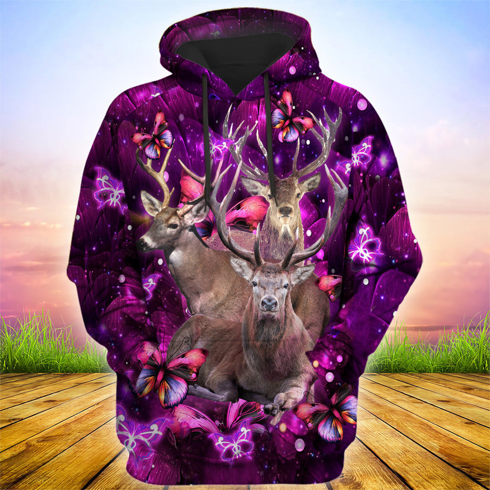 Deer Purple Flower All Over Printed Unisex Shirt