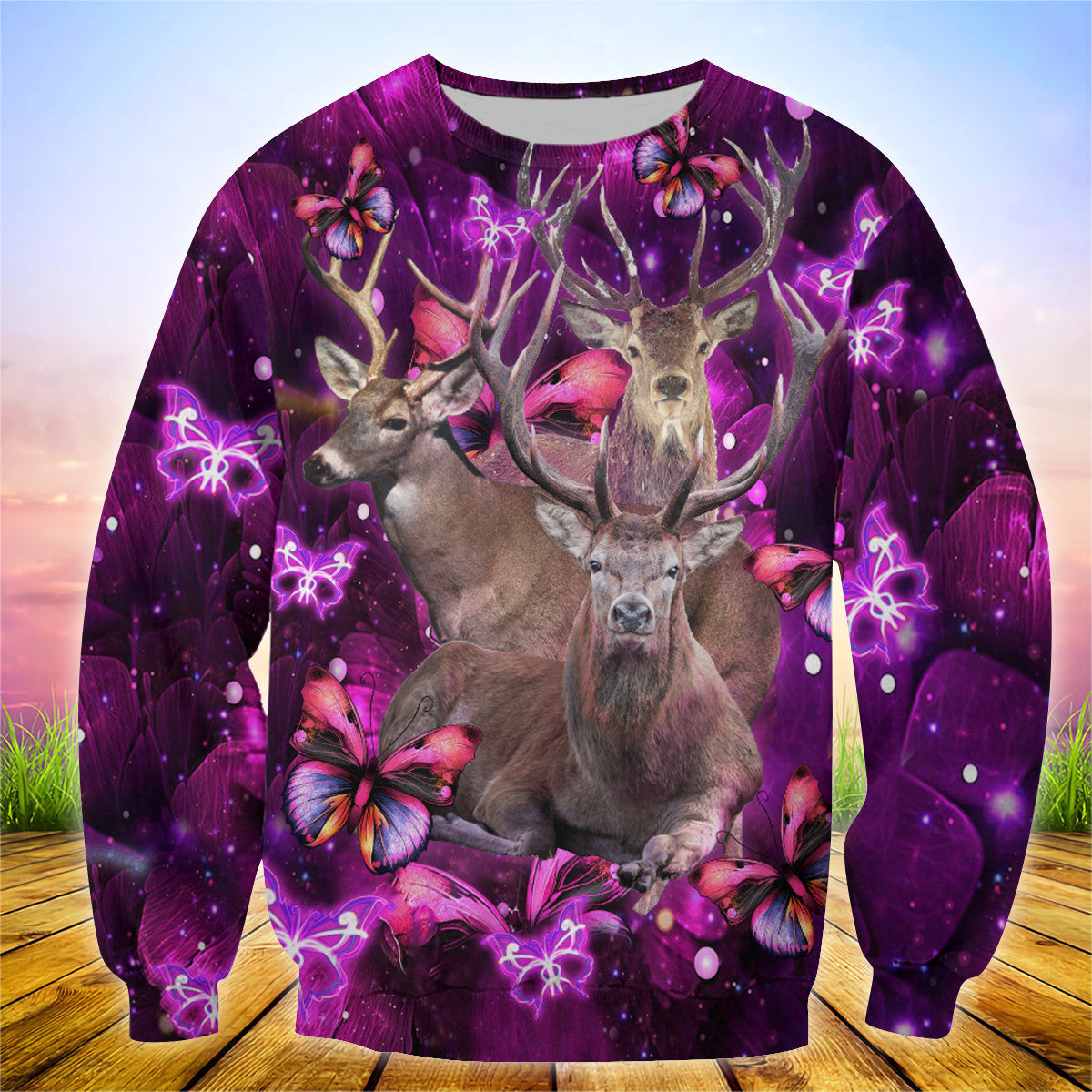 Deer Purple Flower All Over Printed Unisex Shirt