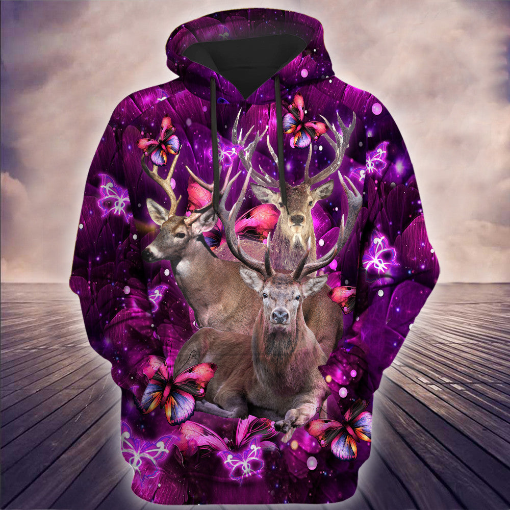 Deer Purple Flower All Over Printed Unisex Shirt