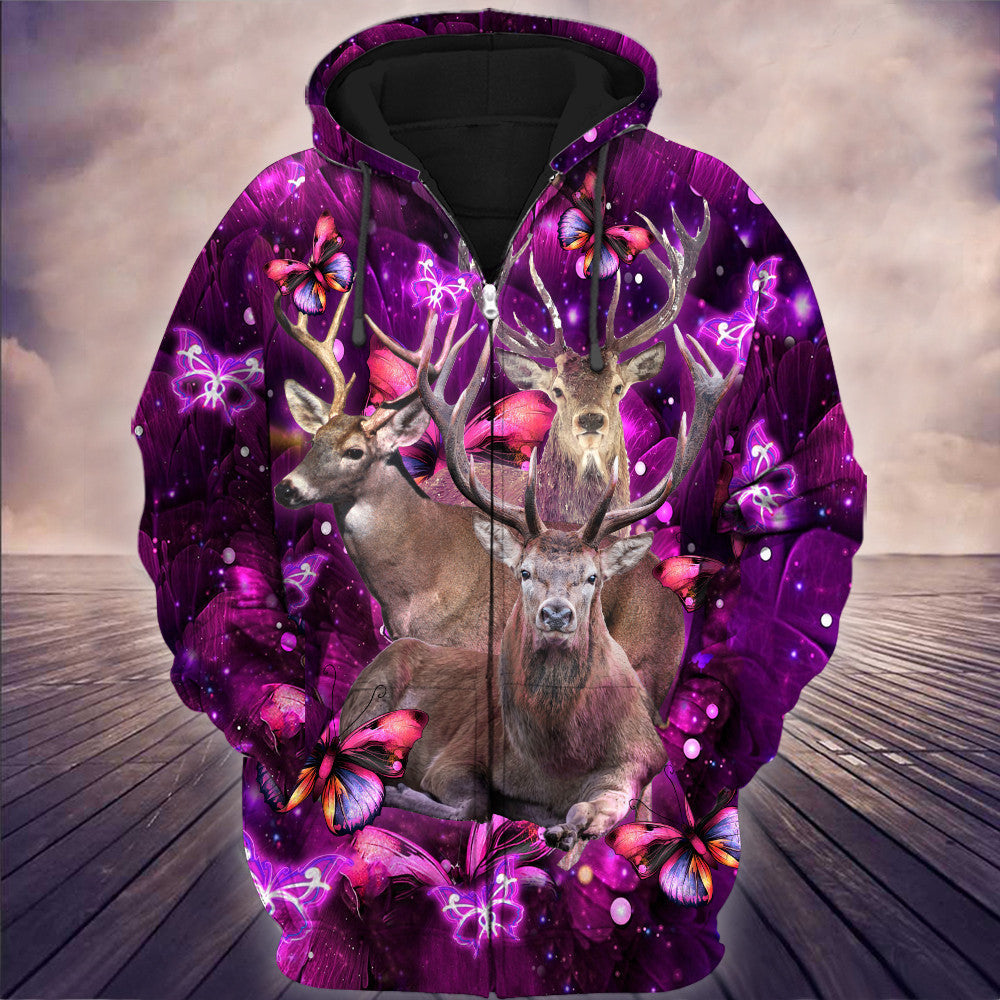 Deer Purple Flower All Over Printed Unisex Shirt