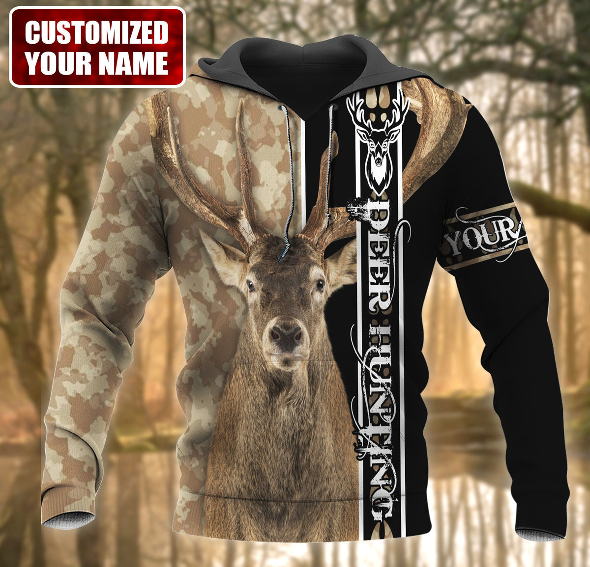 Personalized Name Deer Hunting Brown Camo All Over Printed Unisex Shirt