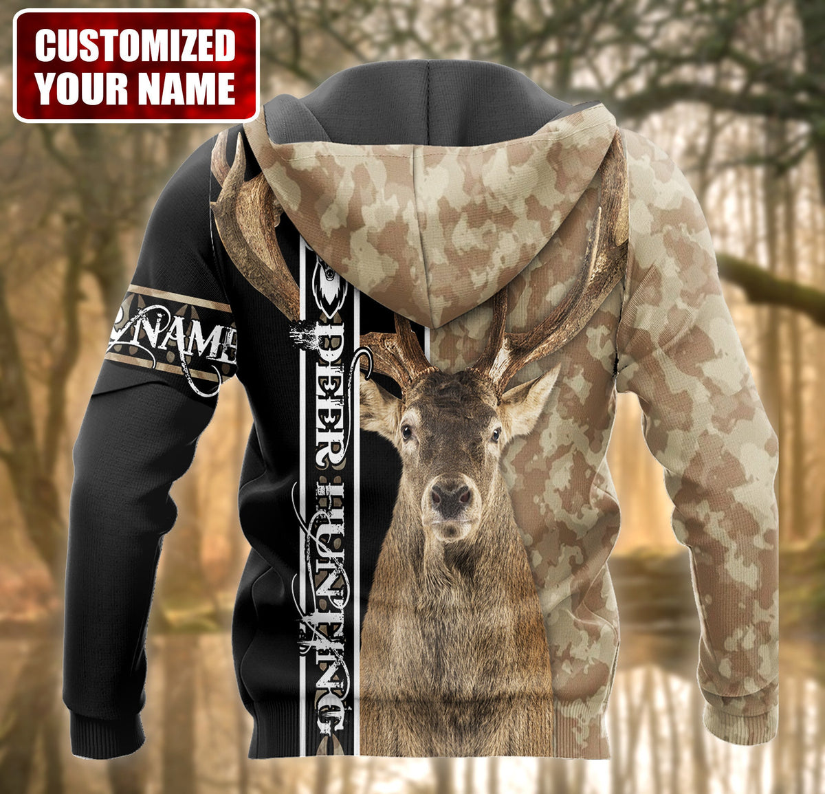 Personalized Name Deer Hunting Brown Camo All Over Printed Unisex Shirt