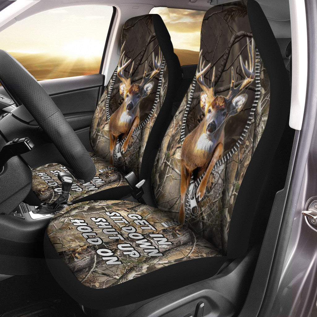 Deer Hunting Pattern Hold on Funny Car Seat Covers Universal Fit Set 2