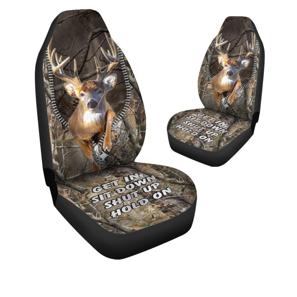 Deer Hunting Pattern Hold on Funny Car Seat Covers Universal Fit Set 2