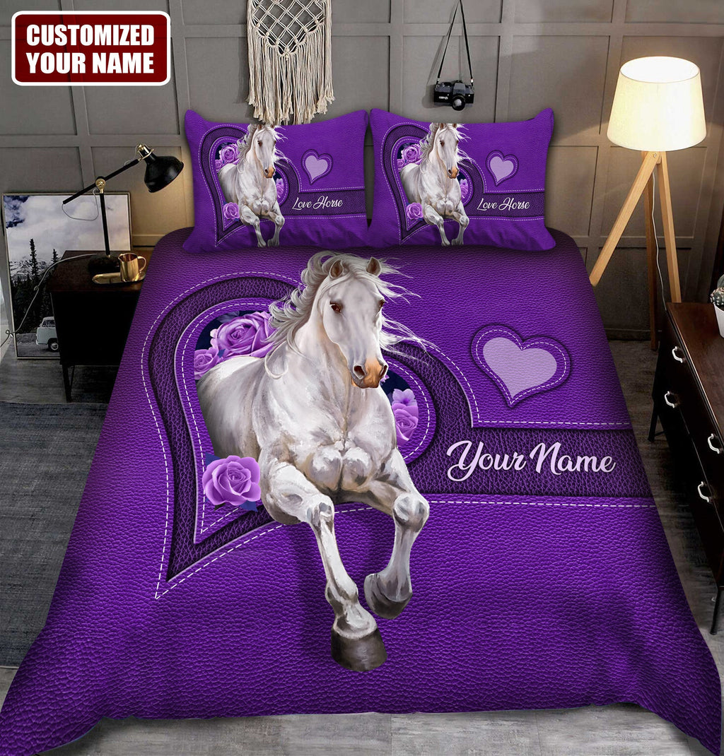 Personalized name Horse Purple Pattern All Over Printed Bedding Set
