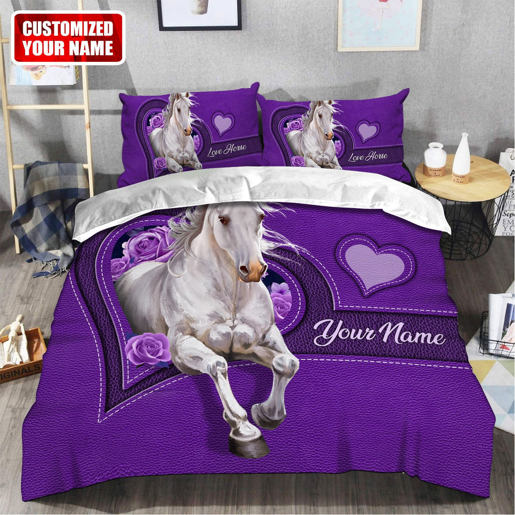 Personalized name Horse Purple Pattern All Over Printed Bedding Set