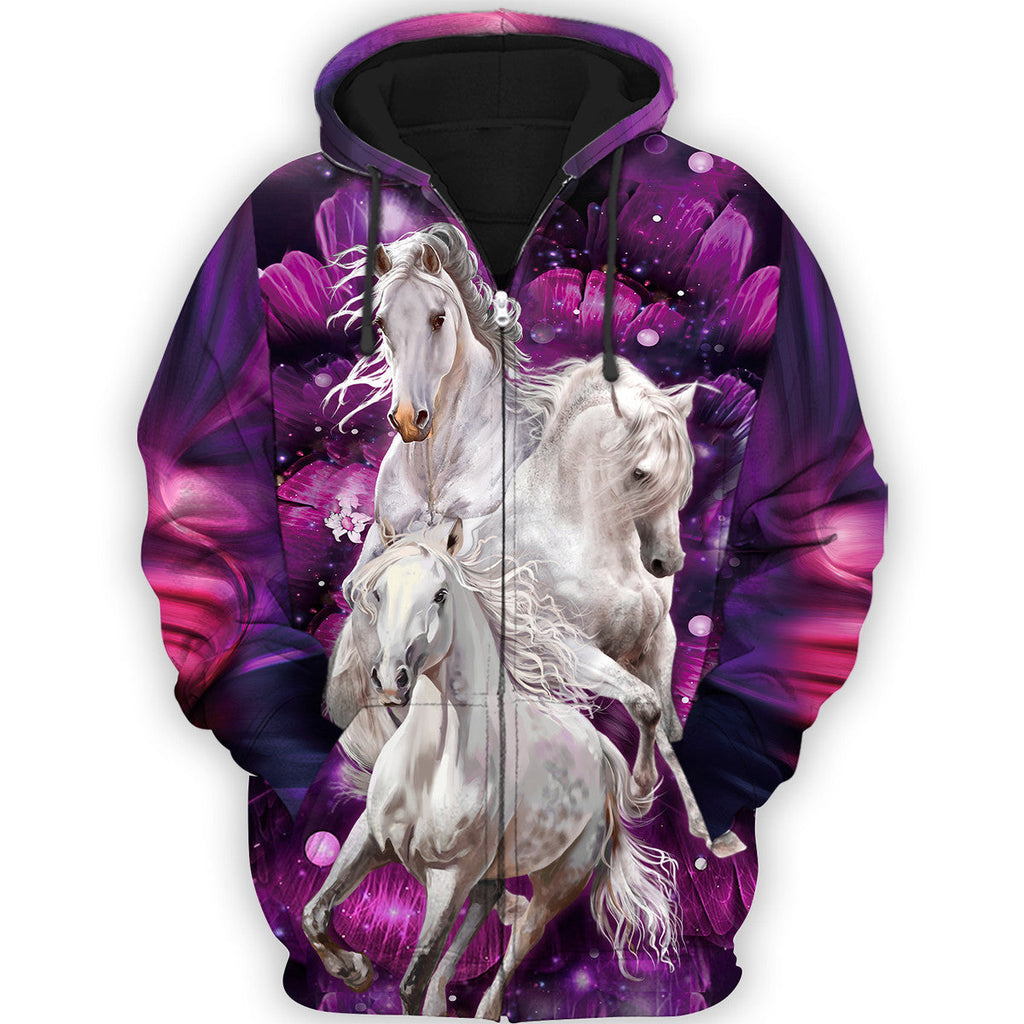 White Horses Purple Flower All Over Printed Unisex Shirt