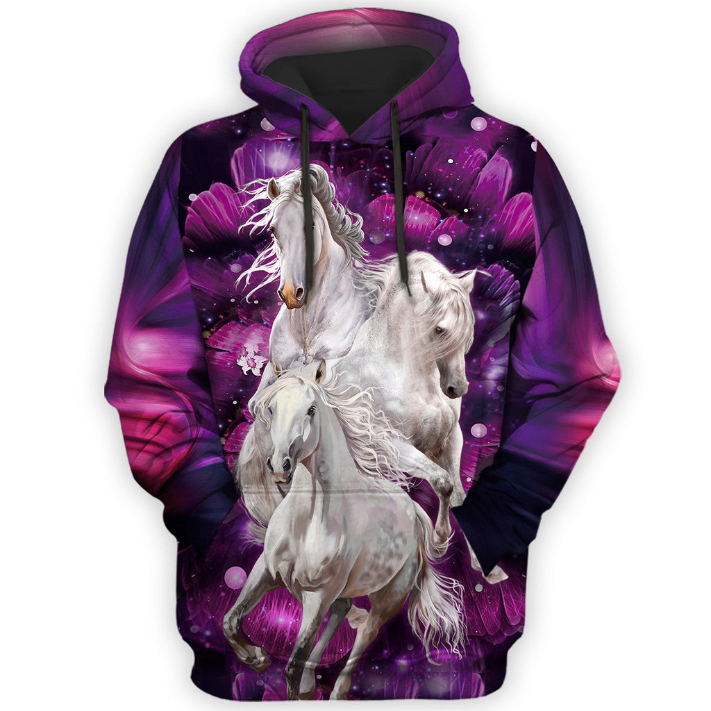 White Horses Purple Flower All Over Printed Unisex Shirt