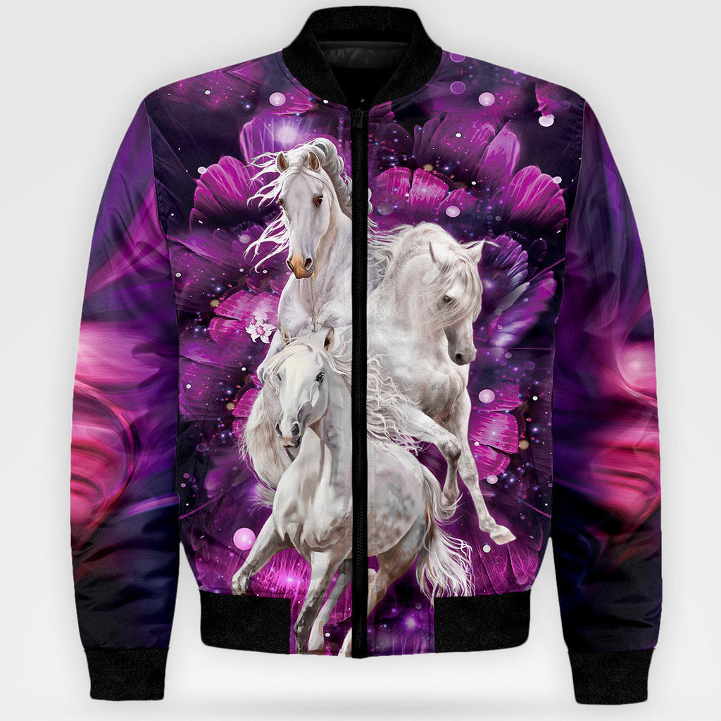 White Horses Purple Flower All Over Printed Unisex Shirt