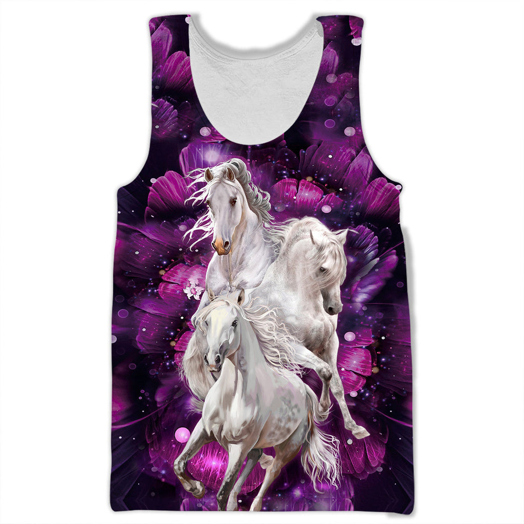 White Horses Purple Flower All Over Printed Unisex Shirt