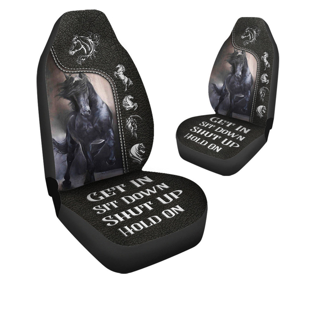 Black Horse Leather Pattern Q2 Hold on Car Seat Covers Universal Fit - Set 2