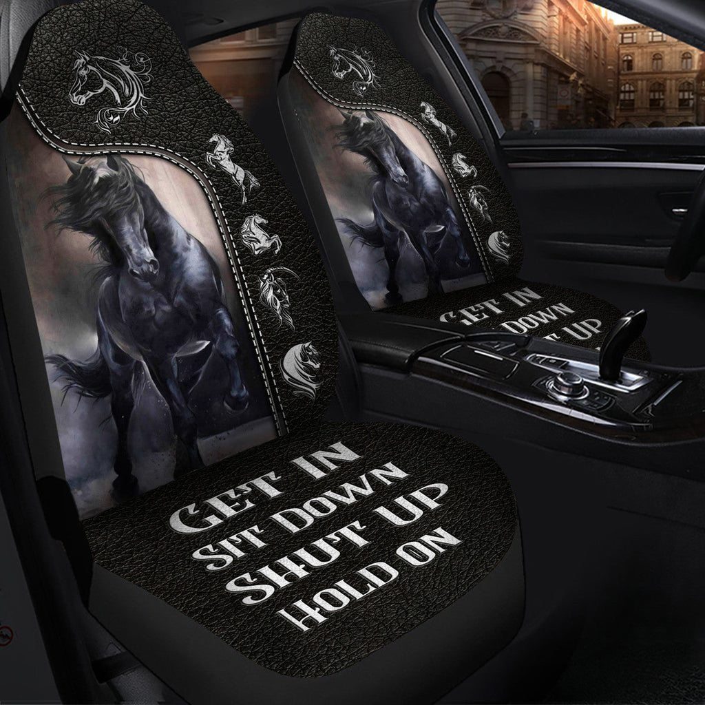 Black Horse Leather Pattern Q2 Hold on Car Seat Covers Universal Fit - Set 2