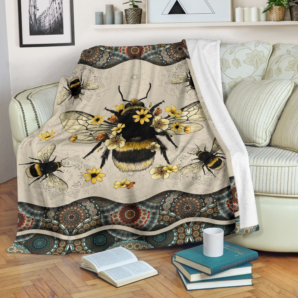 Bee Boho Pattern Fleece Blanket