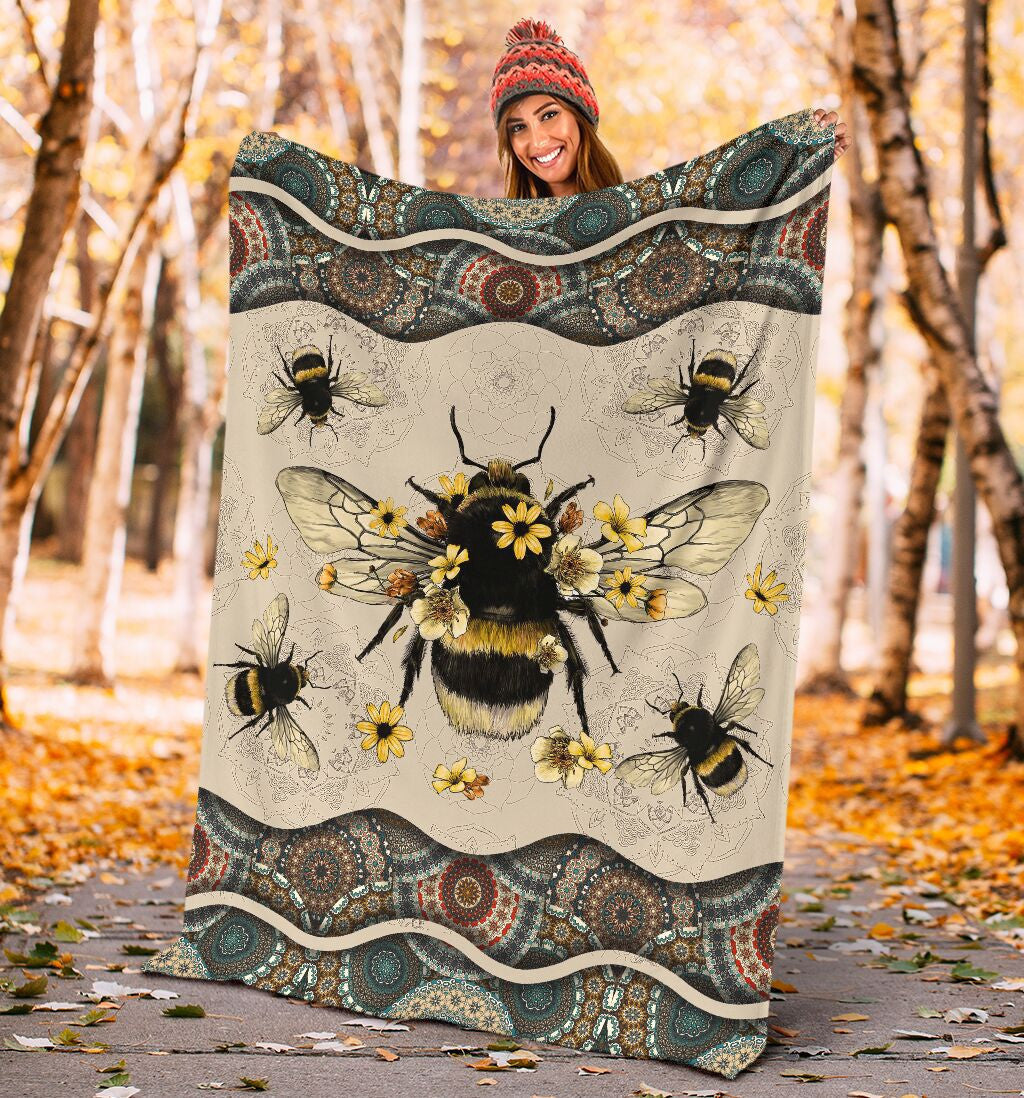 Bee Boho Pattern Fleece Blanket