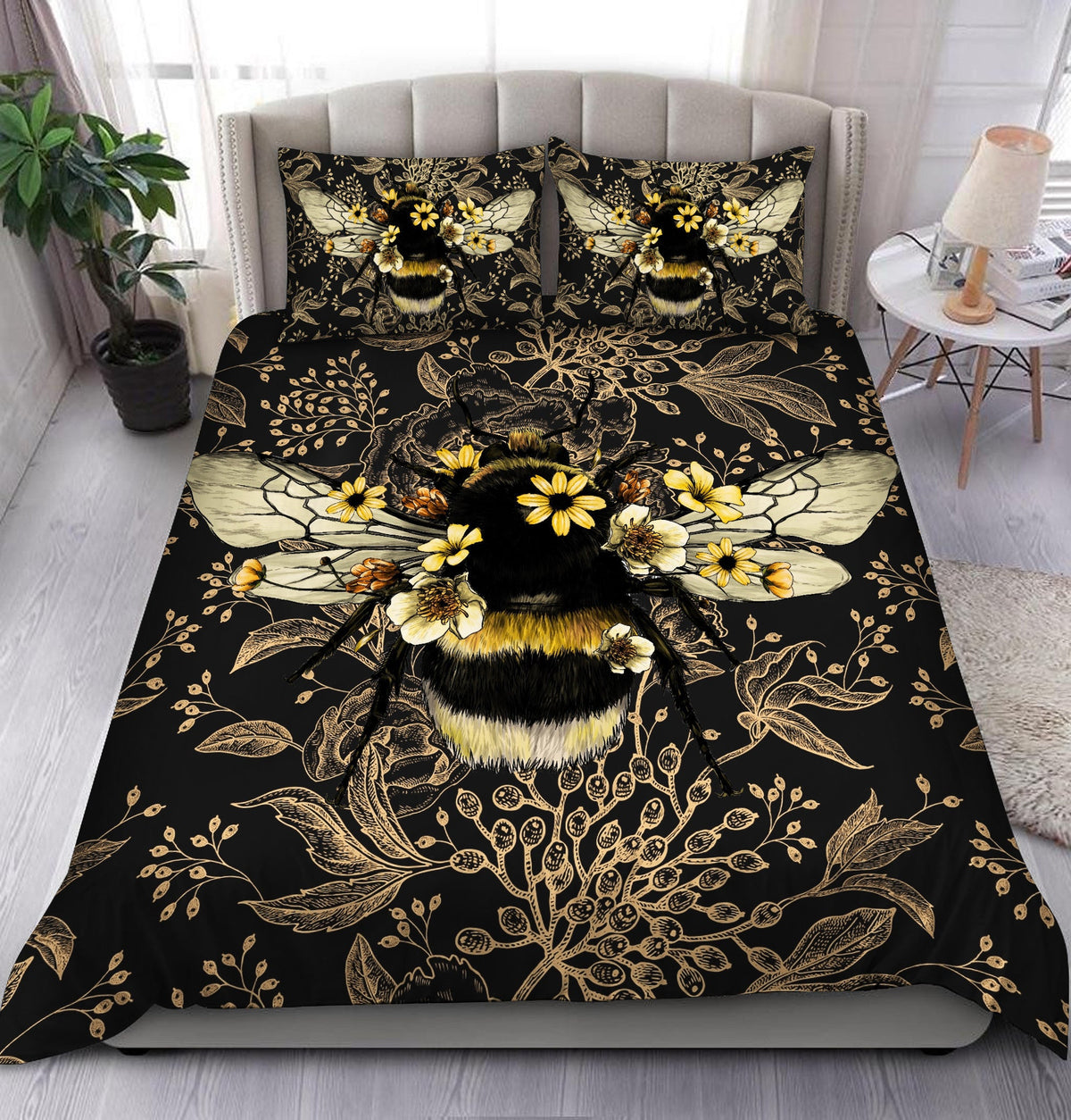 Beautiful Bee Art Pattern All Over Printed Bedding Set