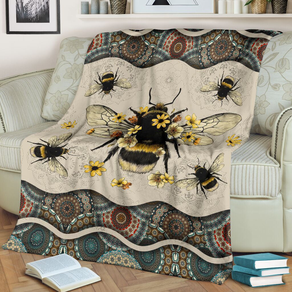 Bee Boho Pattern Fleece Blanket