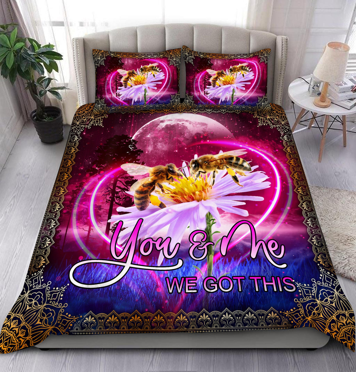 Honey Bee Couple All Over Printed Bedding Set