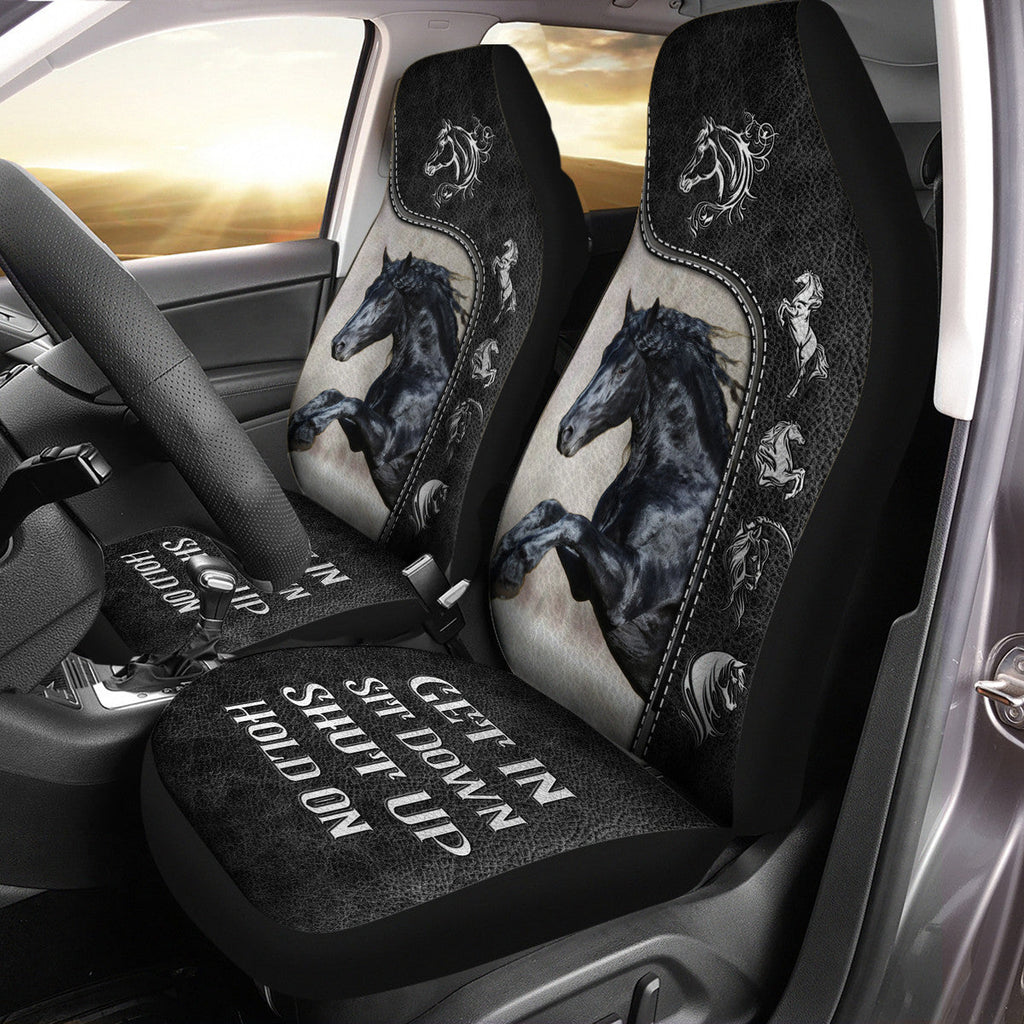 Personalized Name - Get in Sit down Shut up Hold on AK67 - Horse Car Seat Covers With Leather Pattern Print Universal Fit Set 2