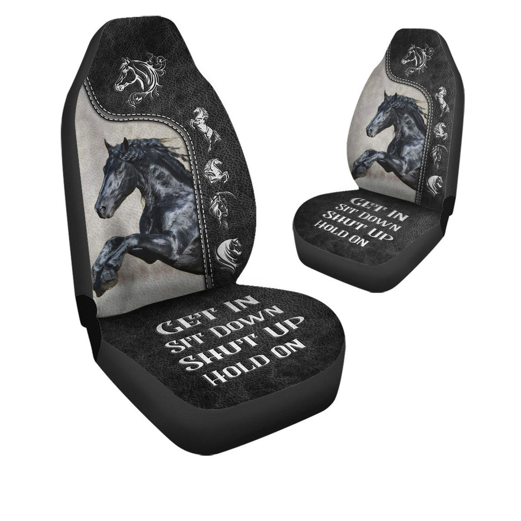 Personalized Name - Get in Sit down Shut up Hold on AK67 - Horse Car Seat Covers With Leather Pattern Print Universal Fit Set 2