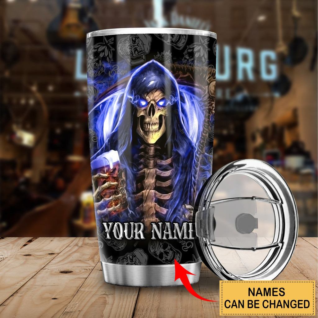 Personalized Name Skull Beer Tumbler 20oz 30oz Cup