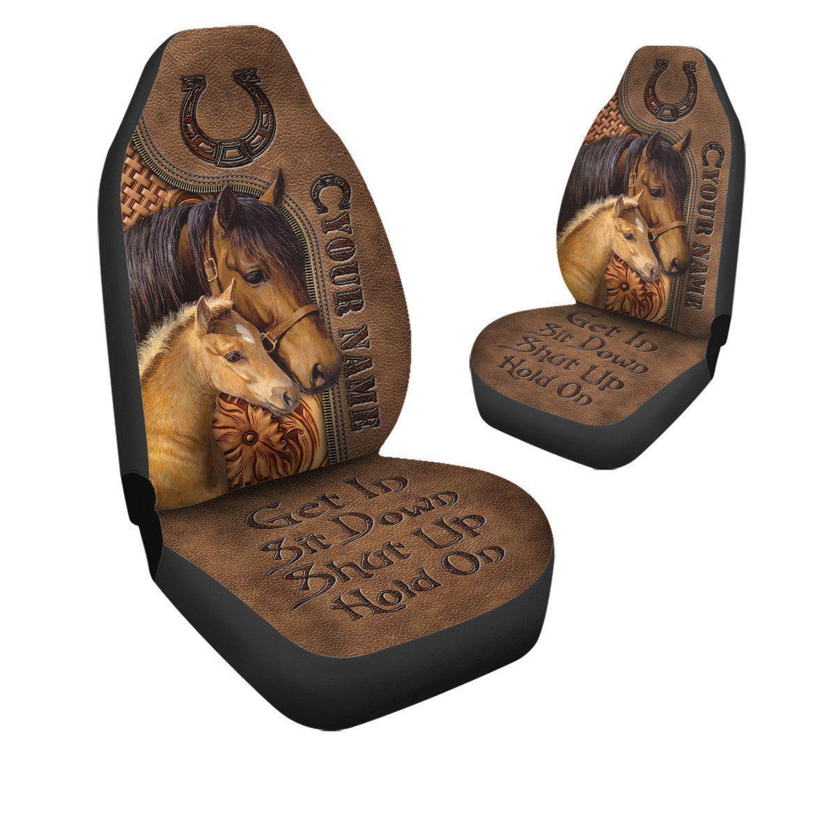 Personalized Name Couple Horse Hold on Car Seat Covers Universal Fit - Set 2