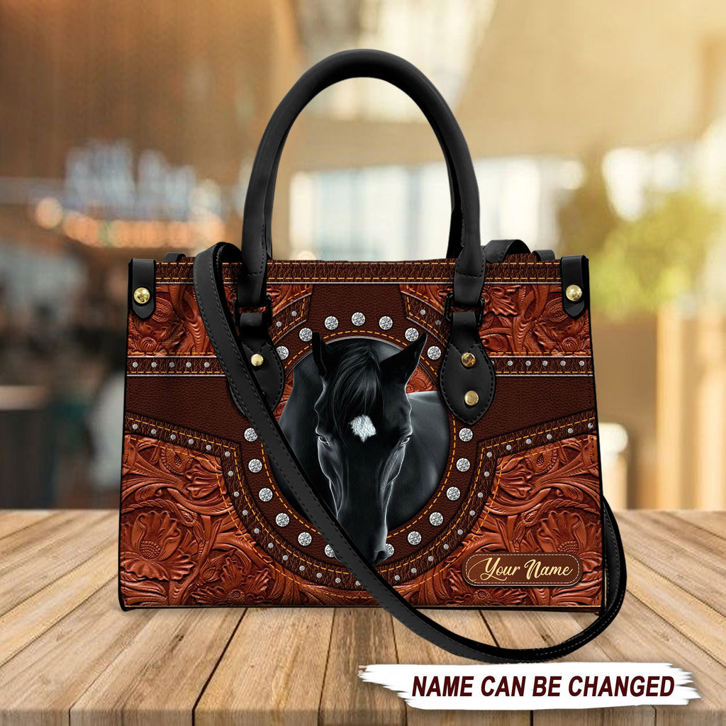 Black Horse Personalized Leather Handbag
