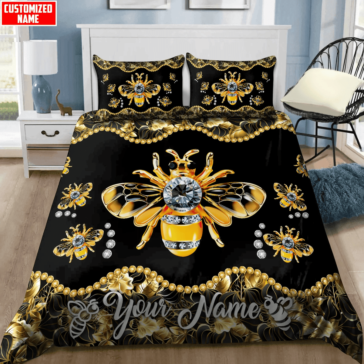 Personalized Name Bee 3D All Over Printed Bedding Set