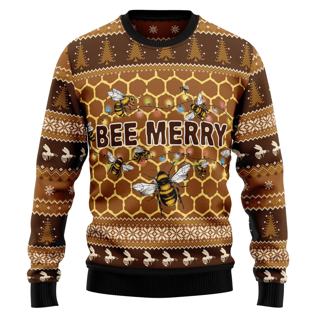 Bee Merry Christmas Ugly Knit Sweater , Wool Sweater , Xmas Ugly sweatshirt , Unisex ugly sweater