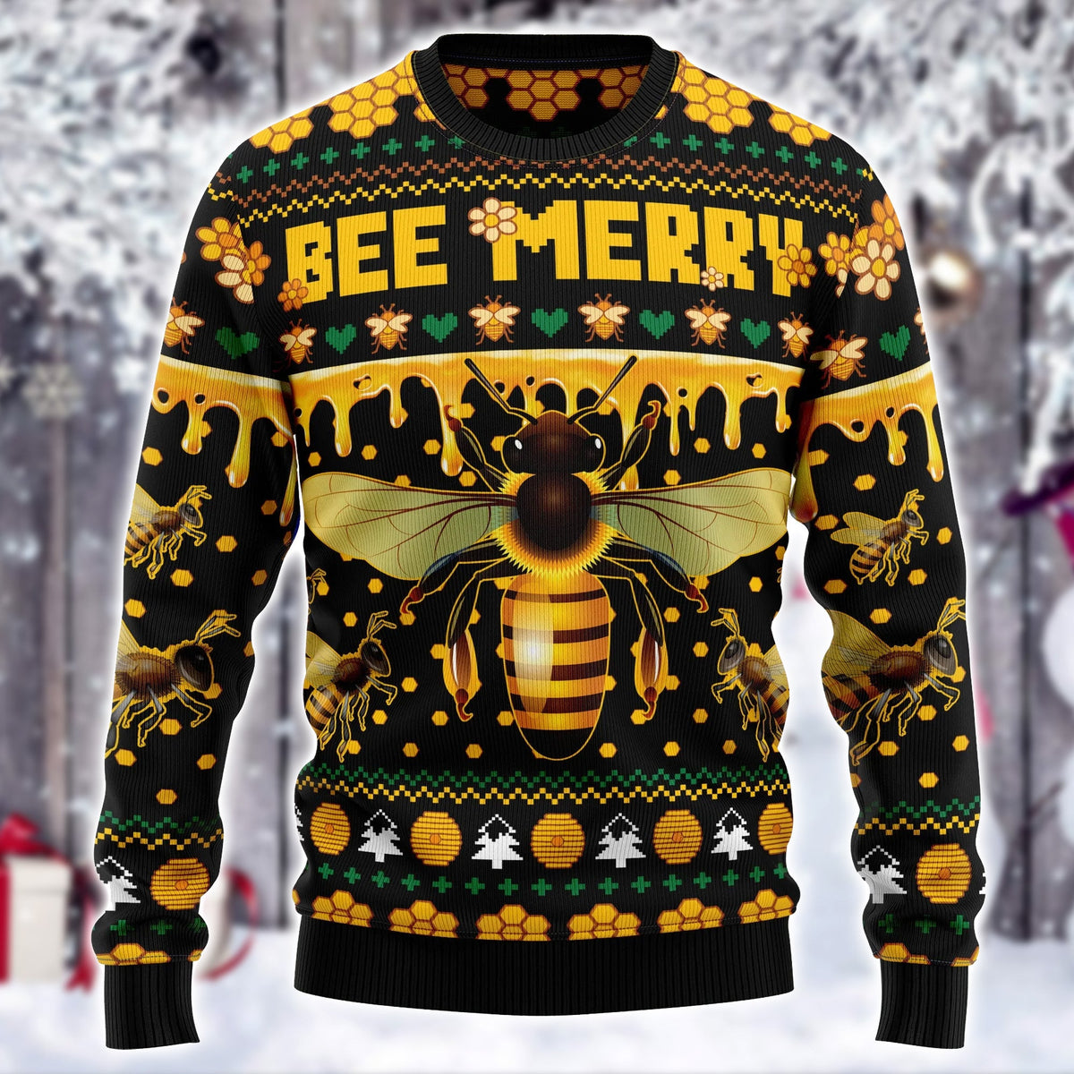 Bee Merry Christmas 2 Ugly Knit Sweater , Wool Sweater , Xmas Ugly sweatshirt , Unisex ugly sweater