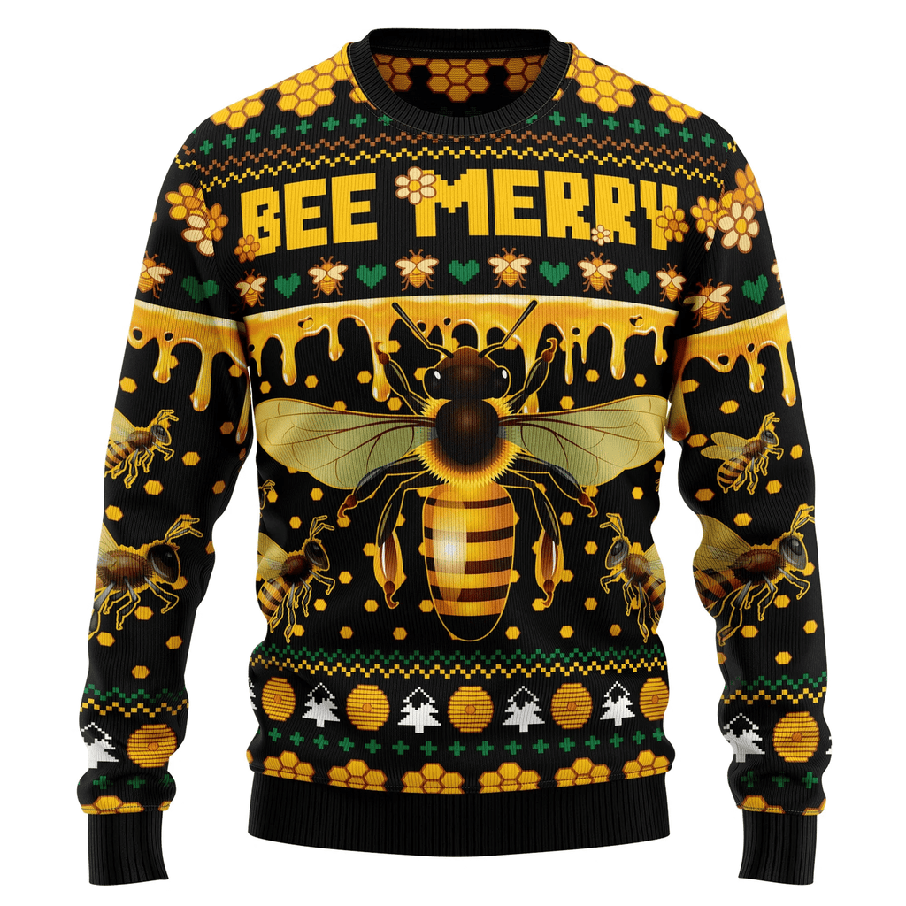 Bee Merry Christmas 2 Ugly Knit Sweater , Wool Sweater , Xmas Ugly sweatshirt , Unisex ugly sweater