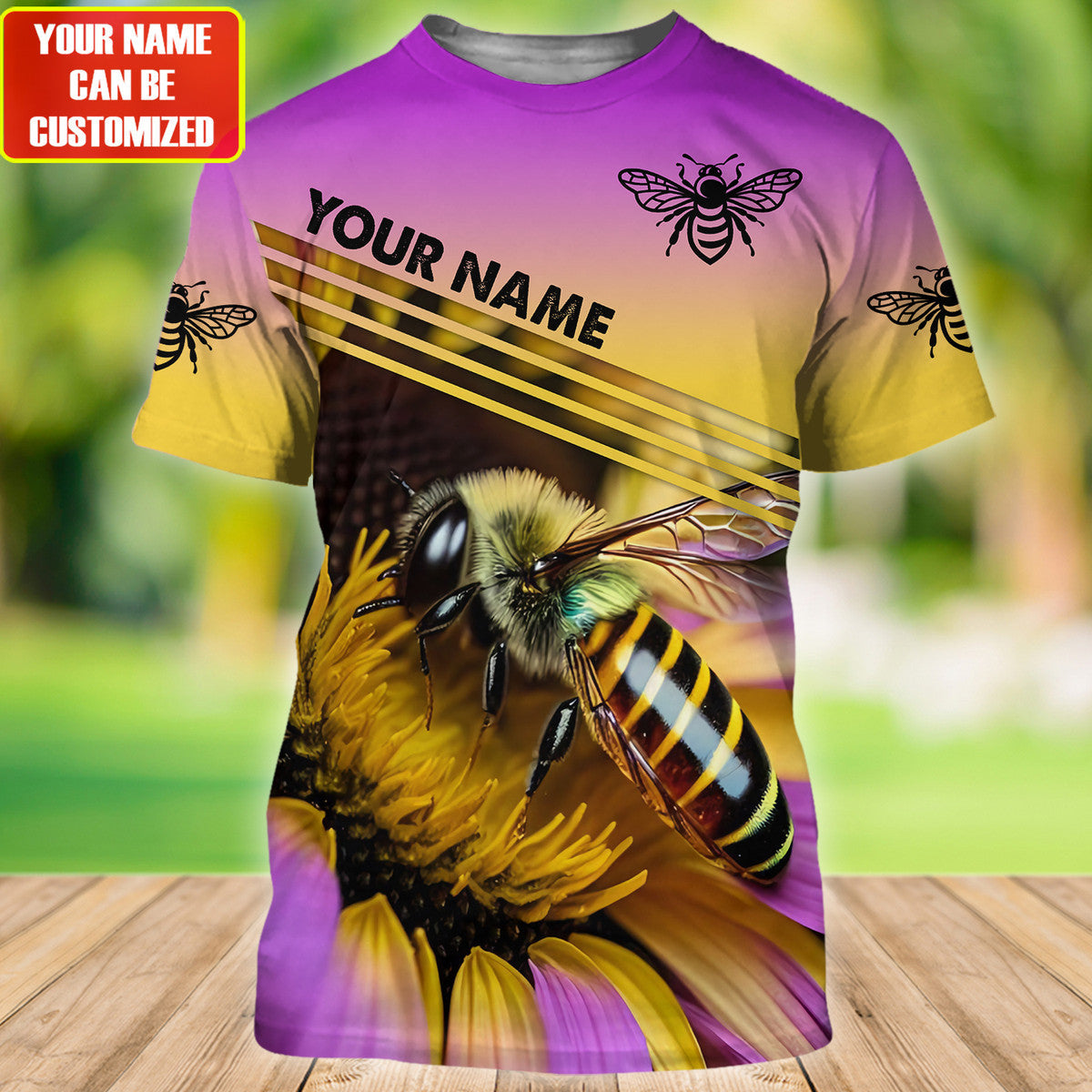 Personalized Name Honey Bee Purple Flower All Over Printed Unisex Shirt Q220406