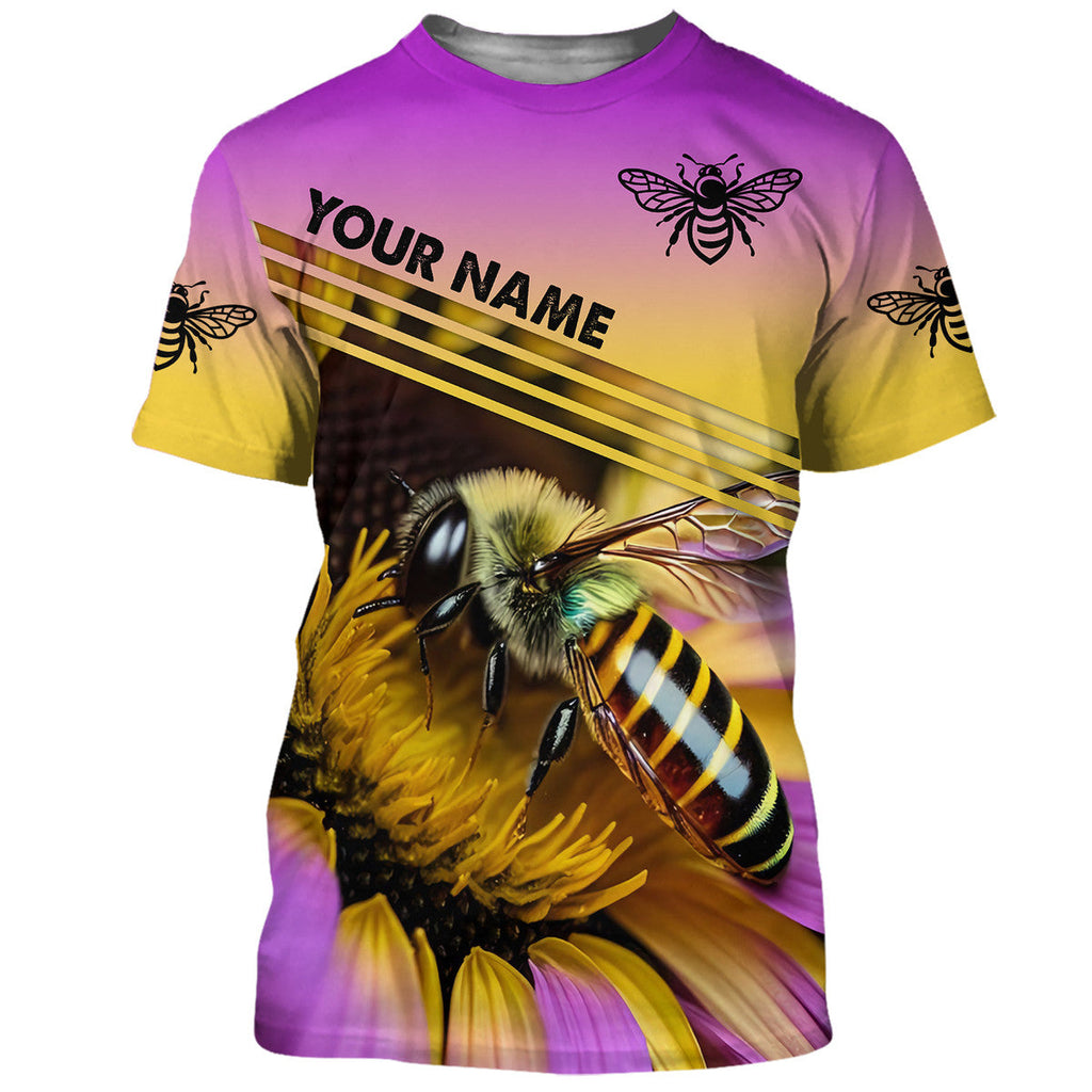 Personalized Name Honey Bee Purple Flower All Over Printed Unisex Shirt Q220406