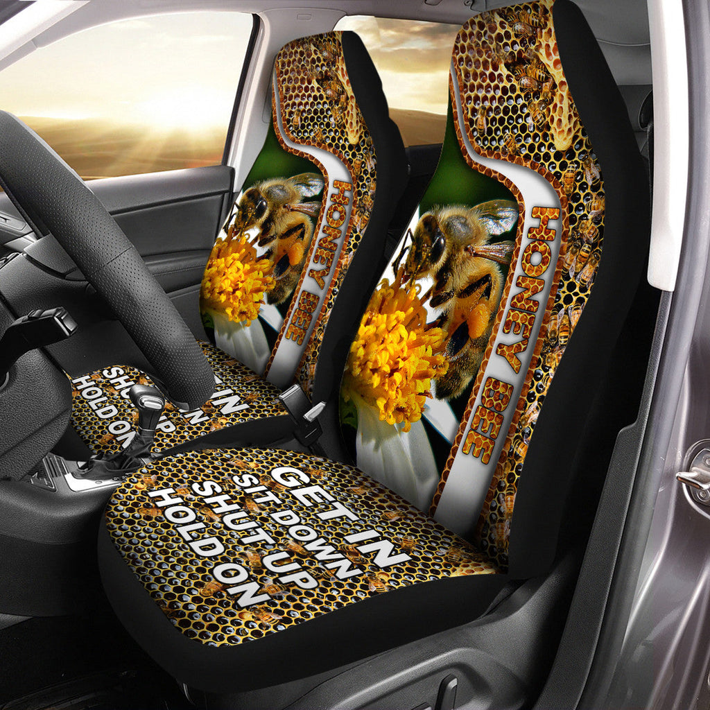 Honey Bee Hold on Funny Car Seat Covers Universal Fit Set 2 Q170504