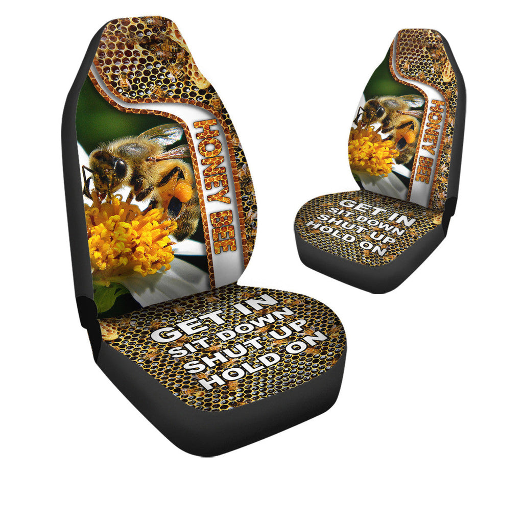 Honey Bee Hold on Funny Car Seat Covers Universal Fit Set 2 Q170504